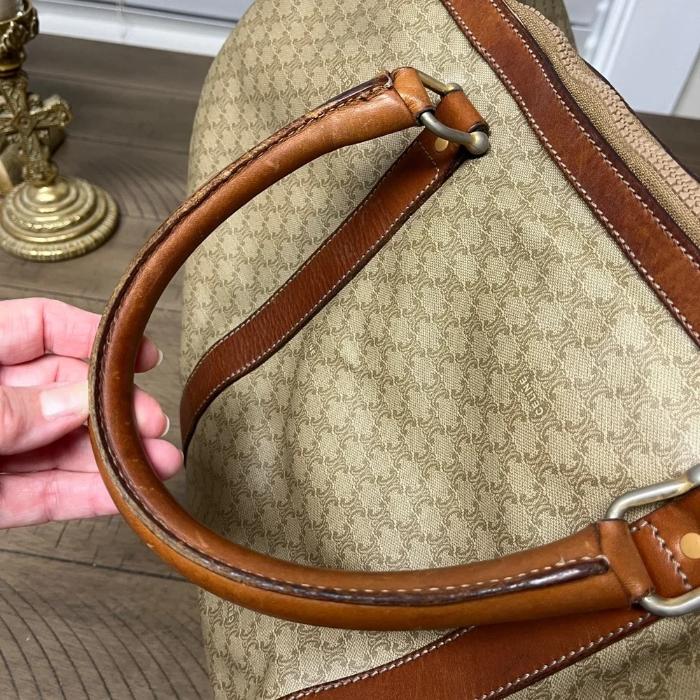 Celine Tan and Brown Duffel Bag, GUC, unisex bag, check pics for rubbed, 19x12”